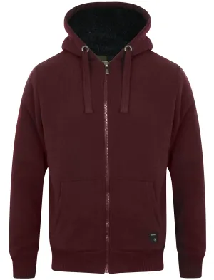 Bolo 2 Zip Through Chunky Hoodie With Borg Lining In Wine - Dissident