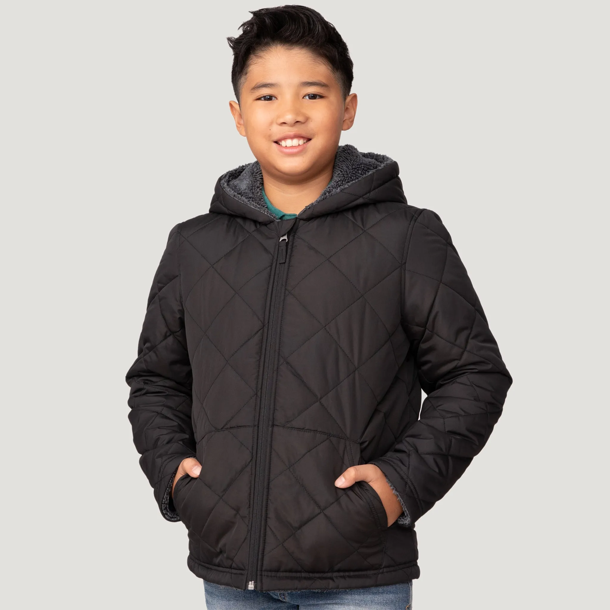 Boys' Quilted Reversible Hooded Jacket