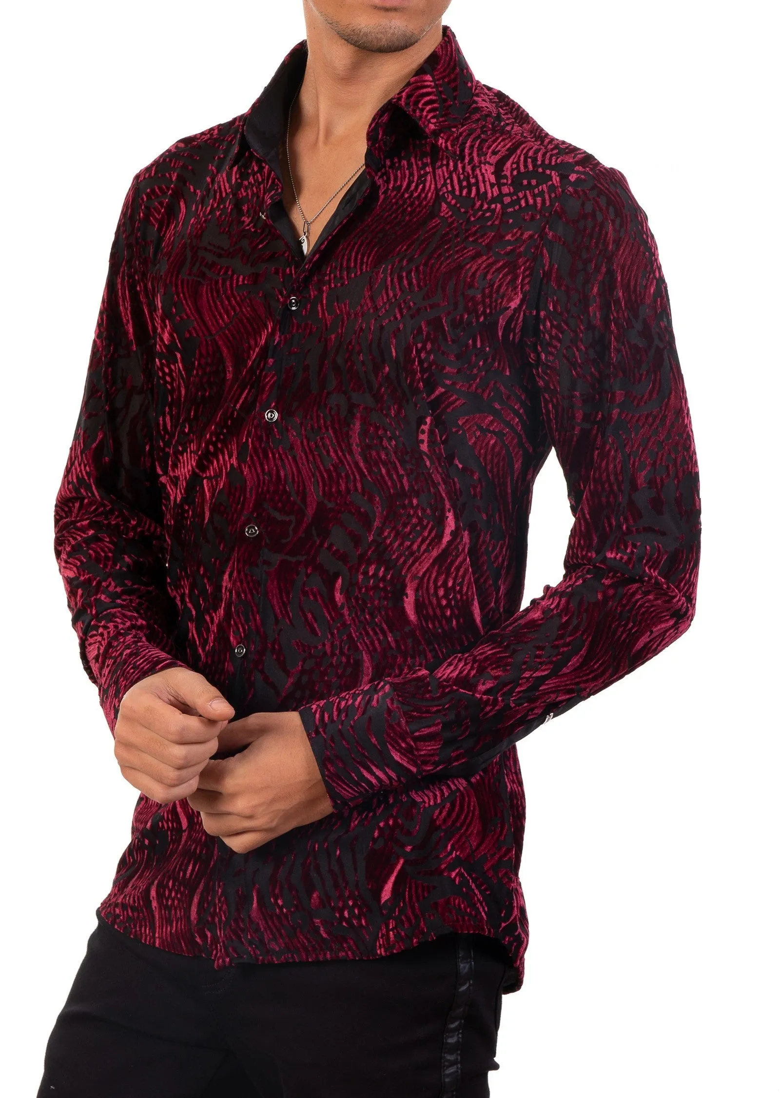 Burgundy Wave Crush Velvet Shirt