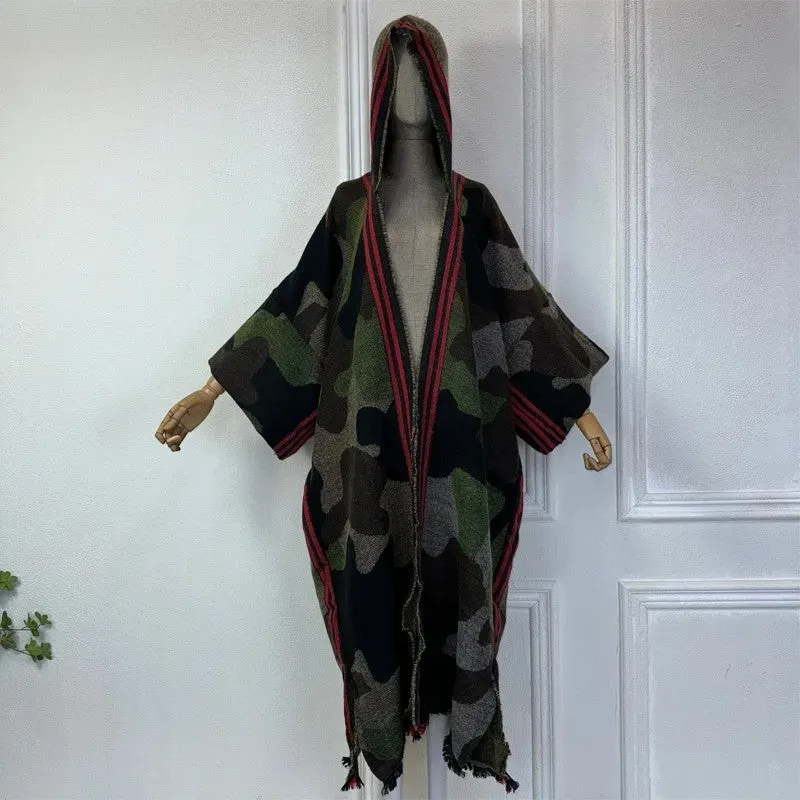 Camo Chic Hooded Wool Kimono