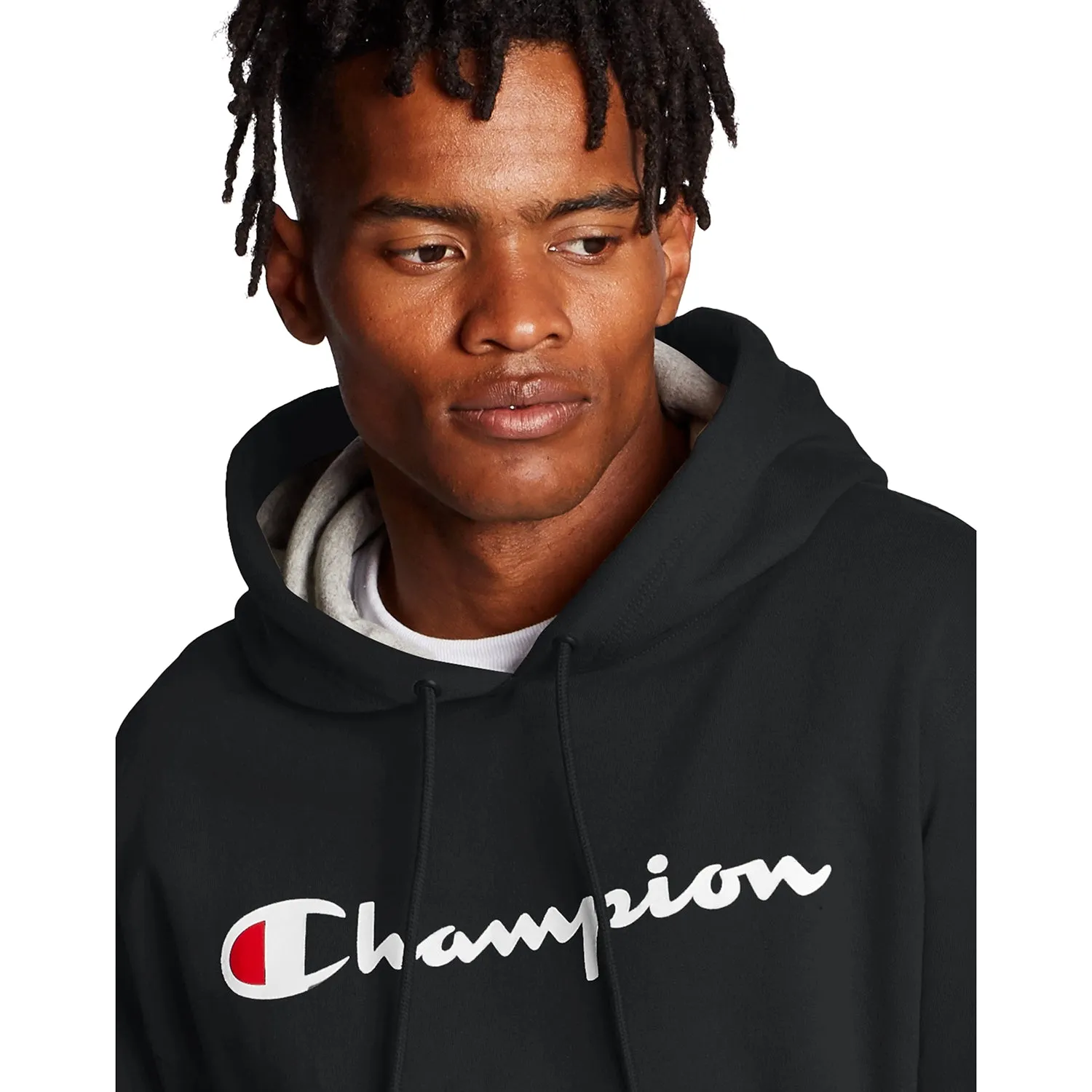 Champion Men's Powerblend Fleece Hoodie Script Logo Black