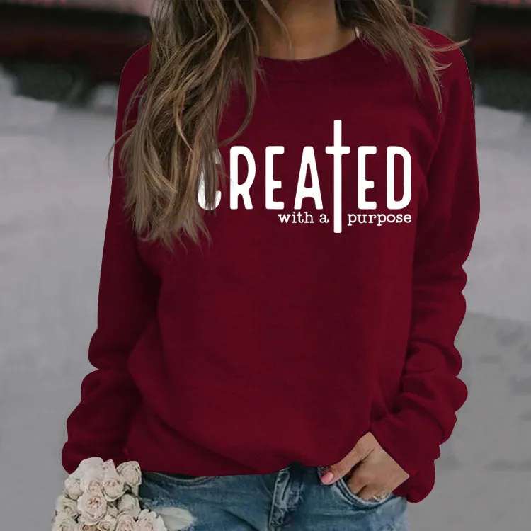 CREATED WITH A PURPOSE Loose Fall and Winter Long-sleeved Sweater