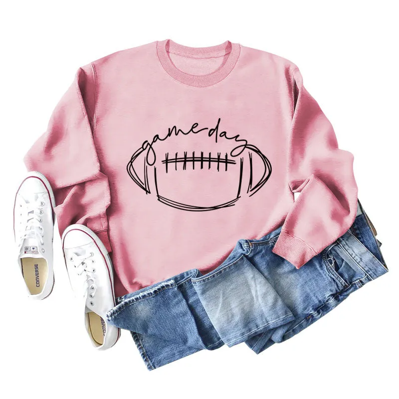 Cross bordergame day rugby letter printing round neck fashion bottoming long sleeve sweater