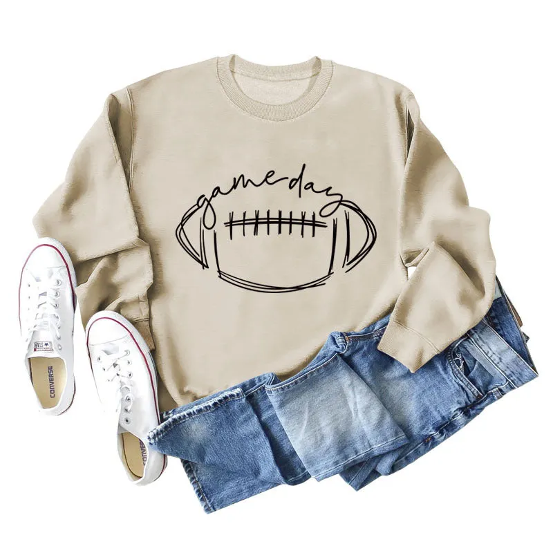 Cross bordergame day rugby letter printing round neck fashion bottoming long sleeve sweater