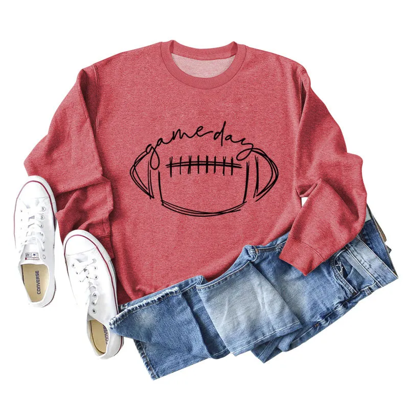 Cross bordergame day rugby letter printing round neck fashion bottoming long sleeve sweater