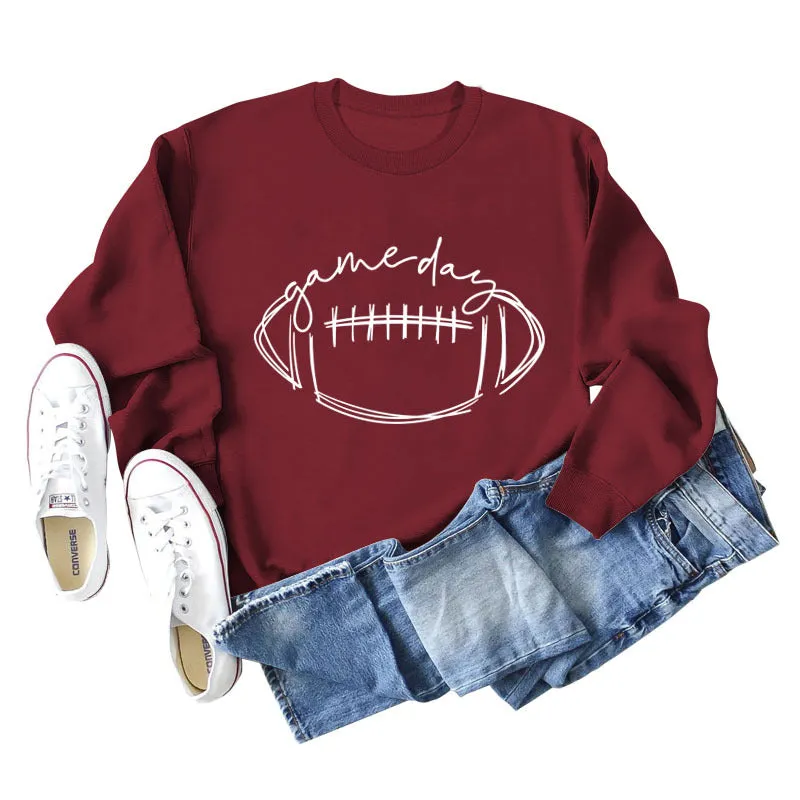 Cross bordergame day rugby letter printing round neck fashion bottoming long sleeve sweater