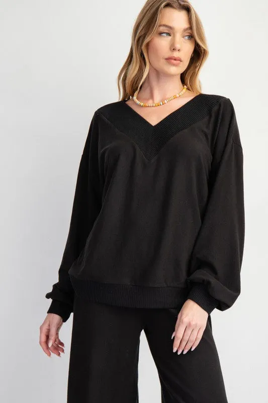 Deep V Brushed Hacci Pullover