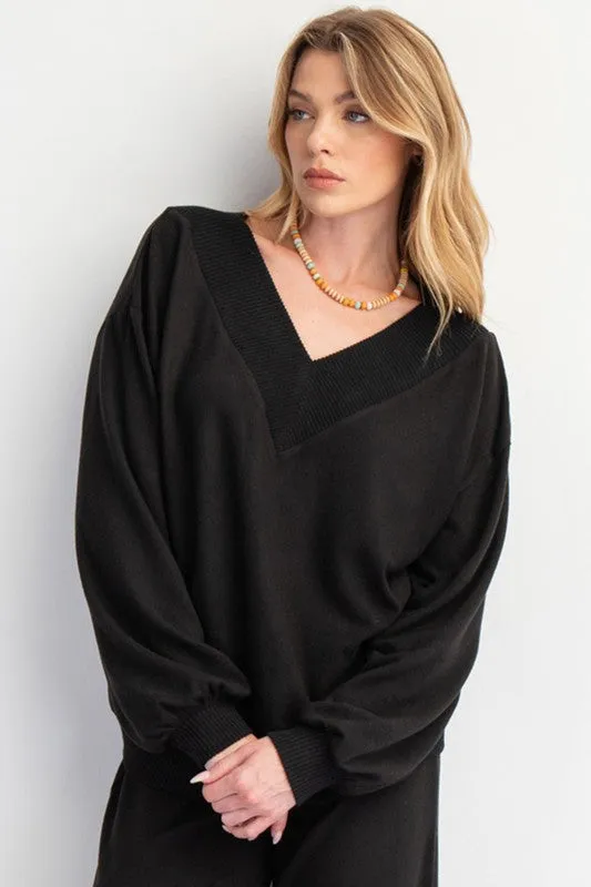 Deep V Brushed Hacci Pullover