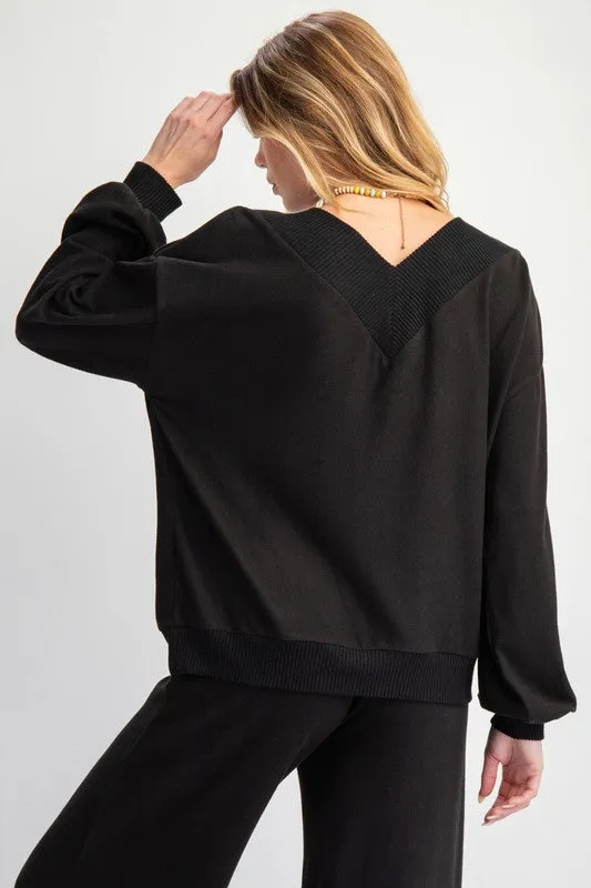 Deep V Brushed Hacci Pullover