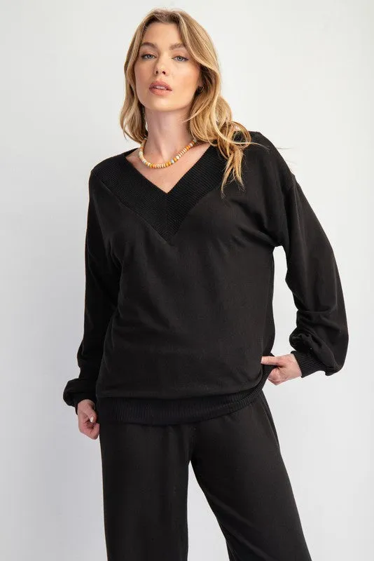 Deep V Brushed Hacci Pullover