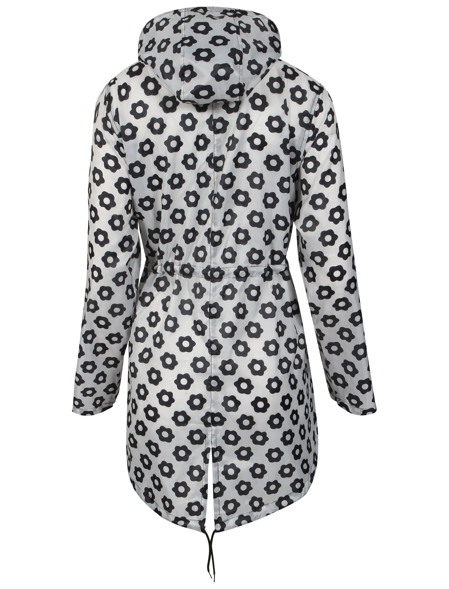 Ella Pac A Mac Lightweight Jacket in Black / White Daisy Print