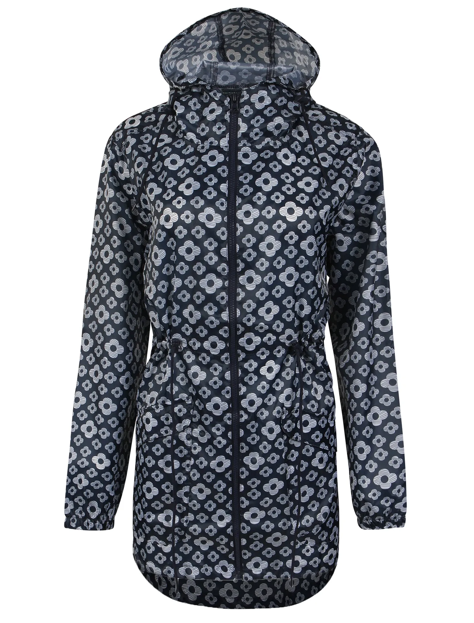 Emma Pac A Mac Lightweight Jacket in Navy Line Print