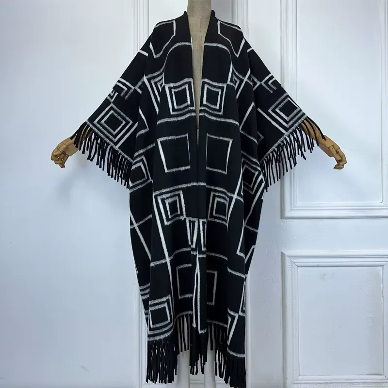 Fringed Noir Wool Kimono