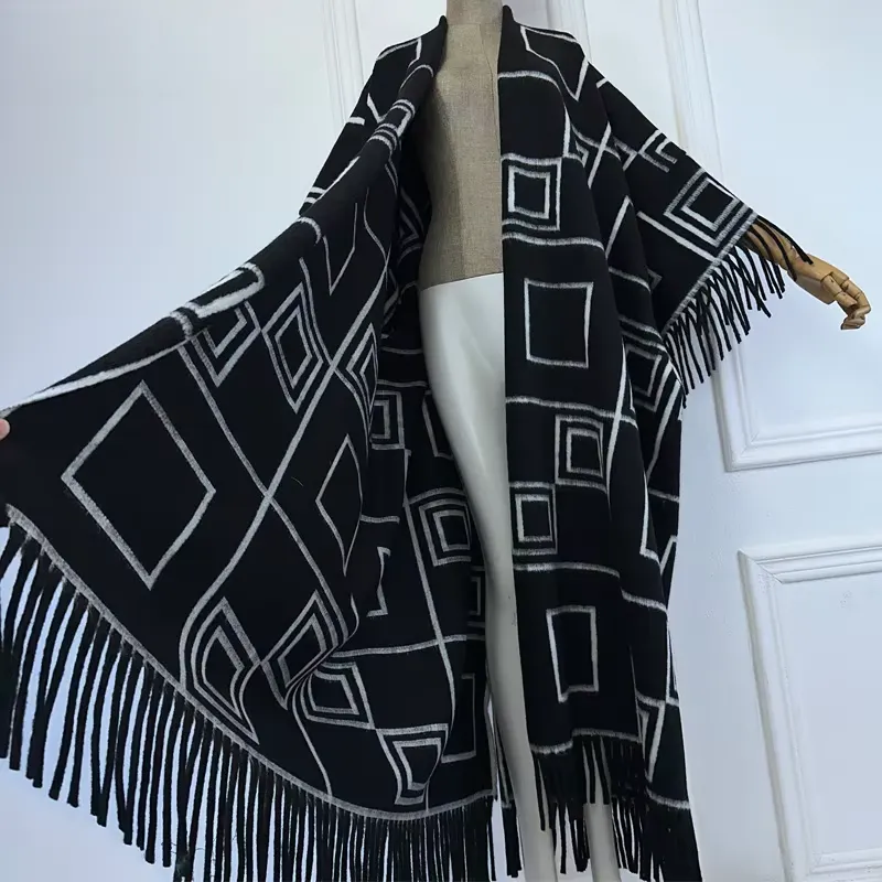 Fringed Noir Wool Kimono