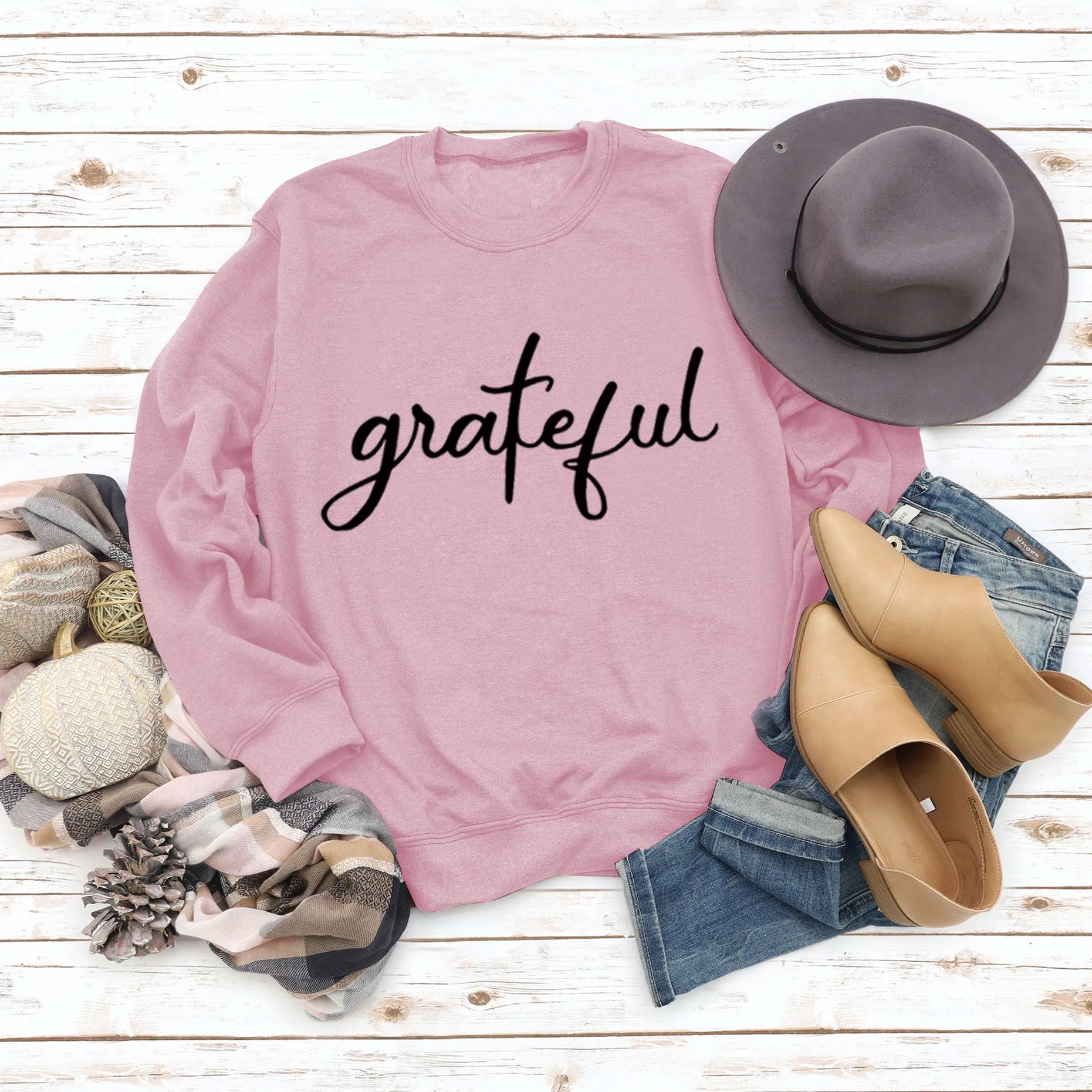 Grateful Letters Fashion Fall and Winter Bottoming Long-sleeved Printed Round Neck Sweater