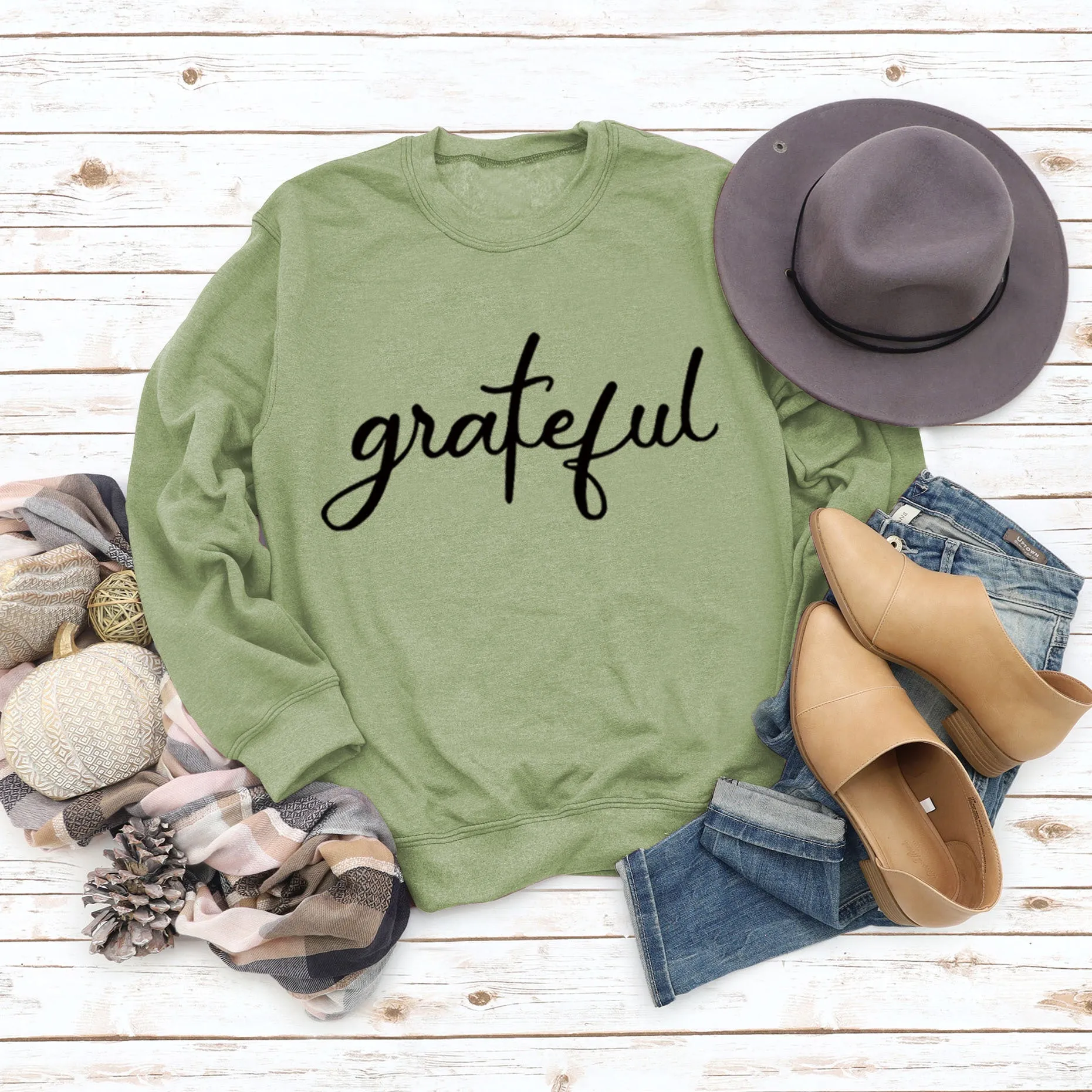 Grateful Letters Fashion Fall and Winter Bottoming Long-sleeved Printed Round Neck Sweater