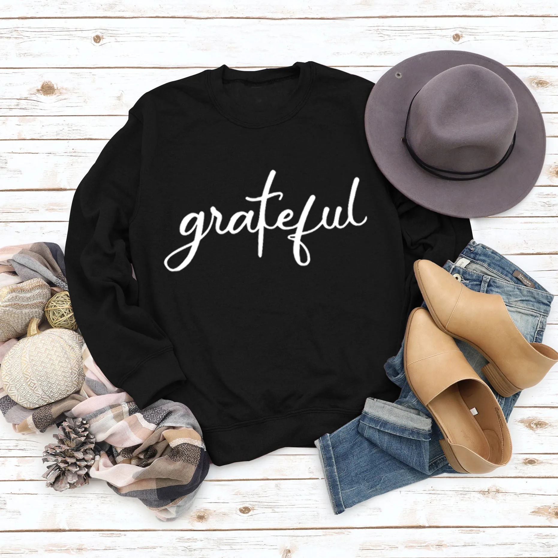 Grateful Letters Fashion Fall and Winter Bottoming Long-sleeved Printed Round Neck Sweater