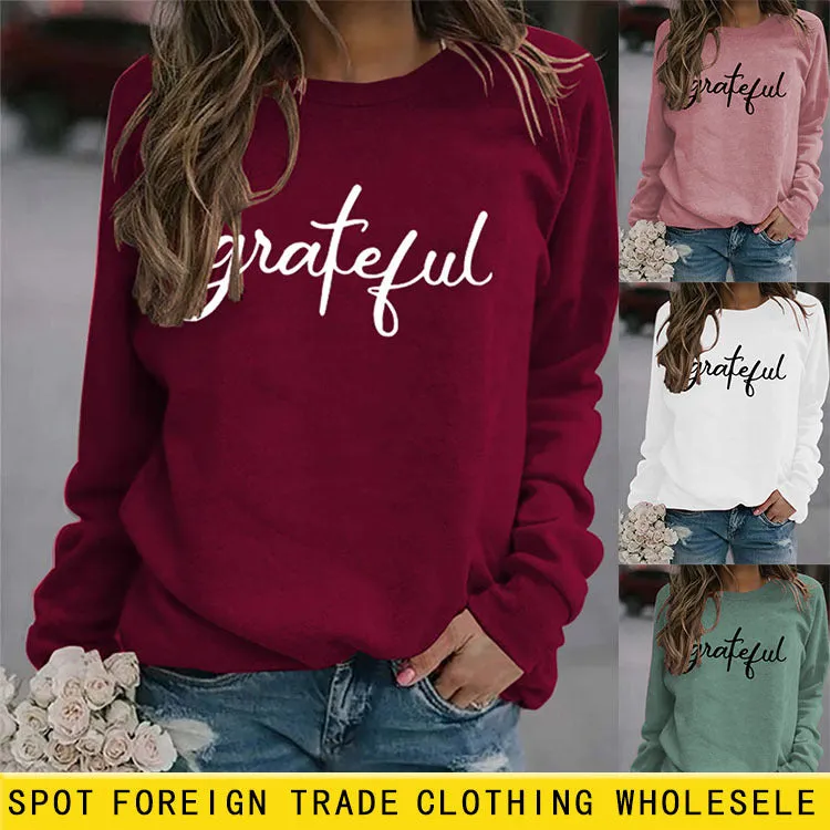 Grateful Letters Fashion Fall and Winter Bottoming Long-sleeved Printed Round Neck Sweater