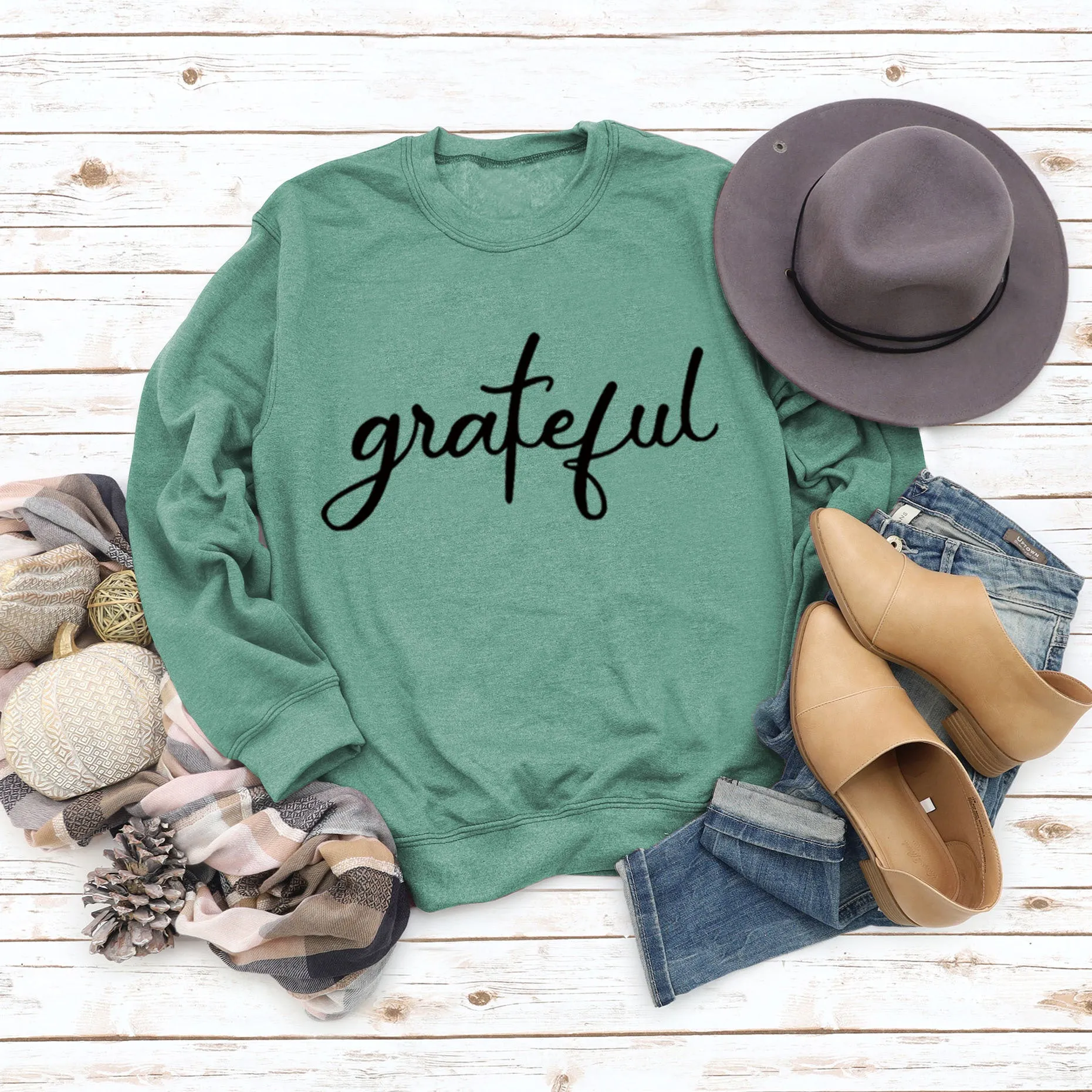 Grateful Letters Fashion Fall and Winter Bottoming Long-sleeved Printed Round Neck Sweater