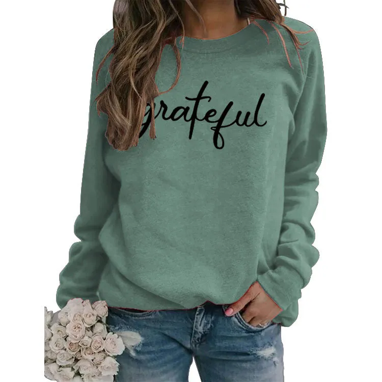 Grateful Letters Fashion Fall and Winter Bottoming Long-sleeved Printed Round Neck Sweater