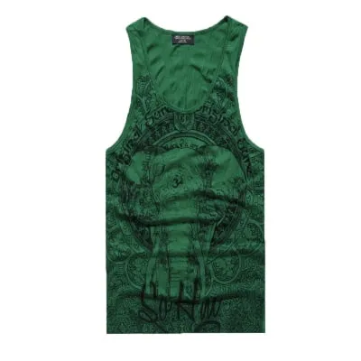 Grey Men Tank Top Casual Fitness Singlets Brand Mens Sleeveless Gasp Hip Hop Vest Elephant Print Cotton undershirt T680