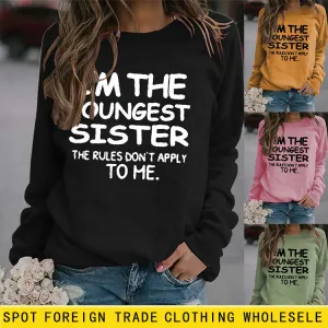 I'M THE YOUNGEST Round Neck Letter Fashion Long Sleeve Print Loose Women's Sweater