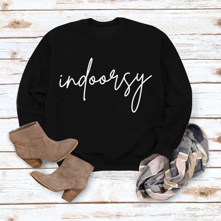 Indoorsy Pullover Round Neck Shirt Long Sleeve Printing Loose Simple Sweater