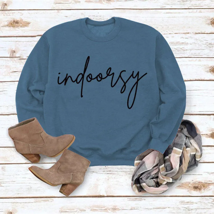 Indoorsy Pullover Round Neck Shirt Long Sleeve Printing Loose Simple Sweater