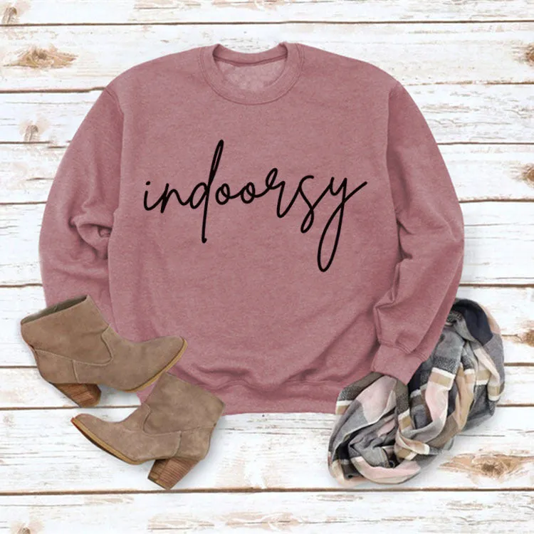 Indoorsy Pullover Round Neck Shirt Long Sleeve Printing Loose Simple Sweater