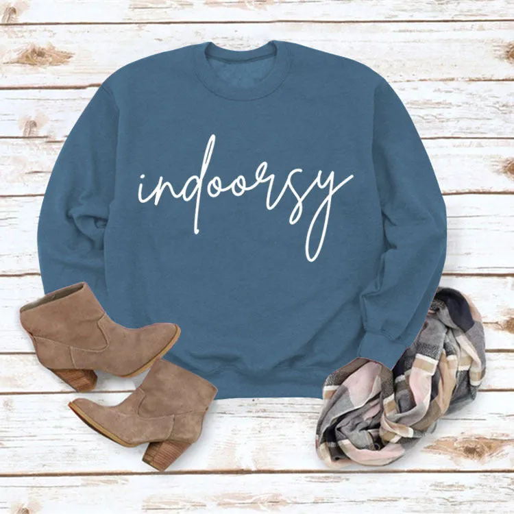 Indoorsy Pullover Round Neck Shirt Long Sleeve Printing Loose Simple Sweater