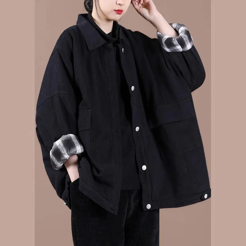 Italian lapel Button Down Fine spring Coats Women black loose outwears