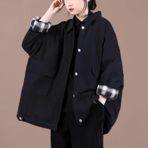 Italian lapel Button Down Fine spring Coats Women black loose outwears