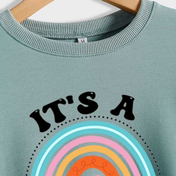 IT'S A BEAUTIFUL DAY Letters Round Neck Print Long-sleeved Large Size Sweater