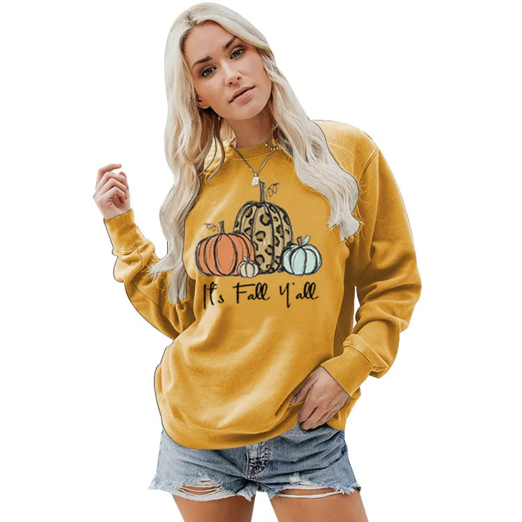 it's fall y'all pullover simple round neck top long sleeve printed loose sweater