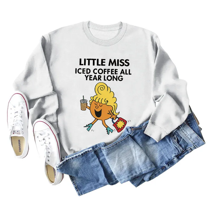 LITTLE MISS ICED COFFEE Autumn Cross-border Printed Sweater Round Collar Jacket