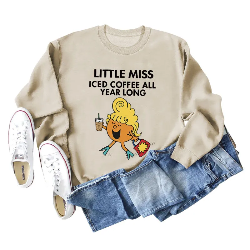 LITTLE MISS ICED COFFEE Autumn Cross-border Printed Sweater Round Collar Jacket