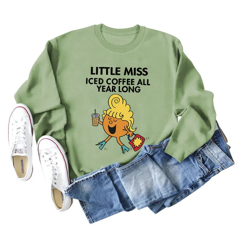 LITTLE MISS ICED COFFEE Autumn Cross-border Printed Sweater Round Collar Jacket