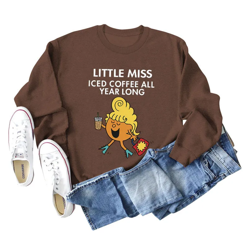 LITTLE MISS ICED COFFEE Autumn Cross-border Printed Sweater Round Collar Jacket