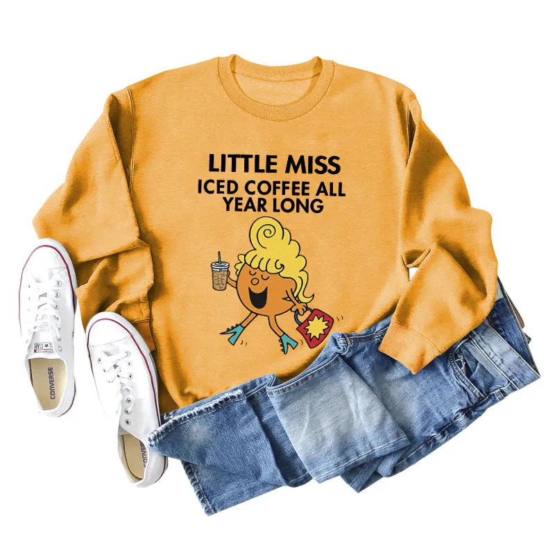 LITTLE MISS ICED COFFEE Autumn Cross-border Printed Sweater Round Collar Jacket