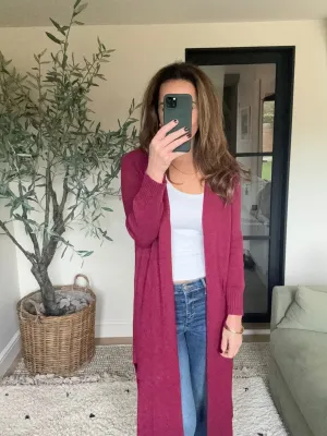 Long Burgundy Soft Knit Cardigan