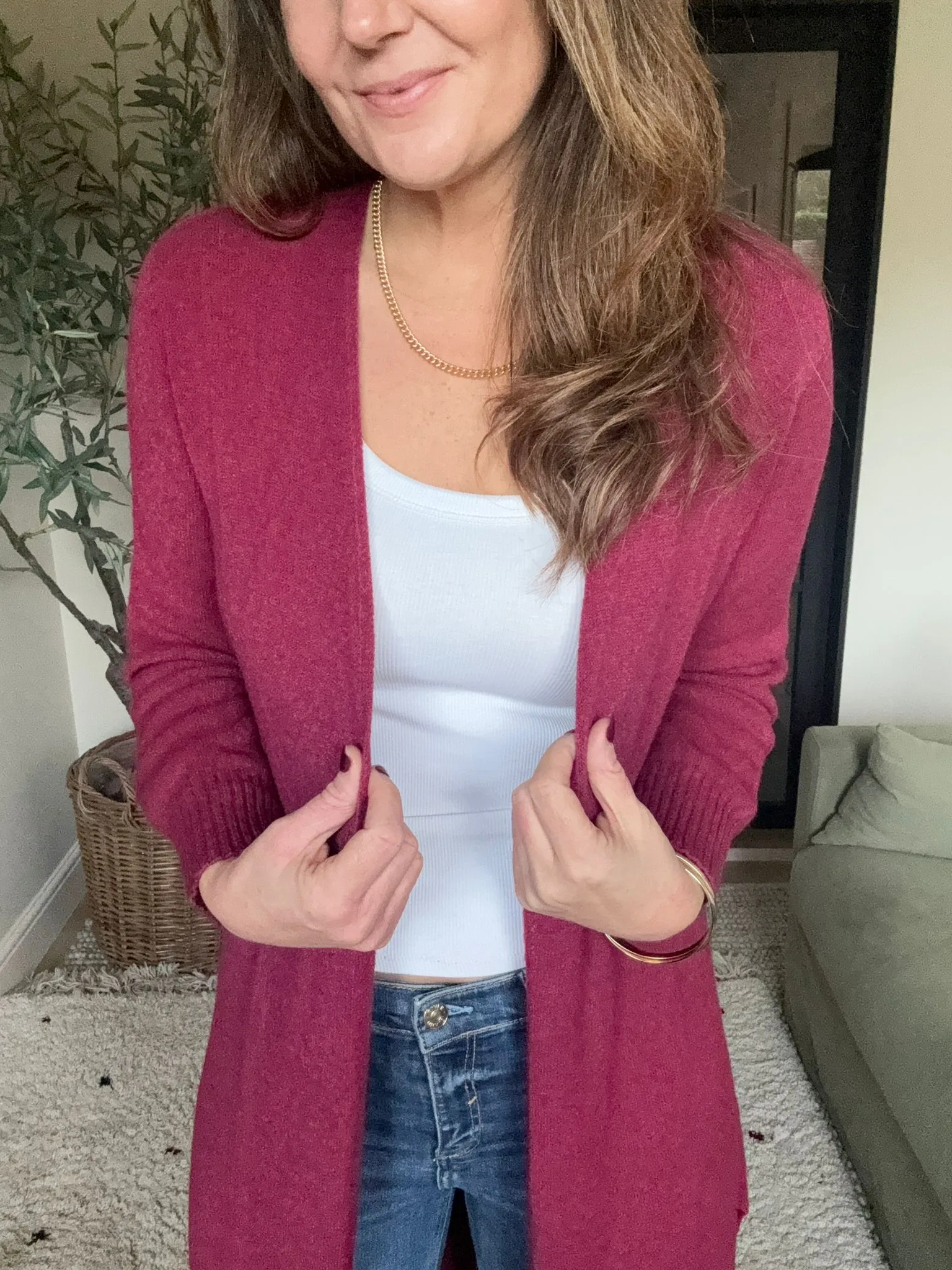 Long Burgundy Soft Knit Cardigan