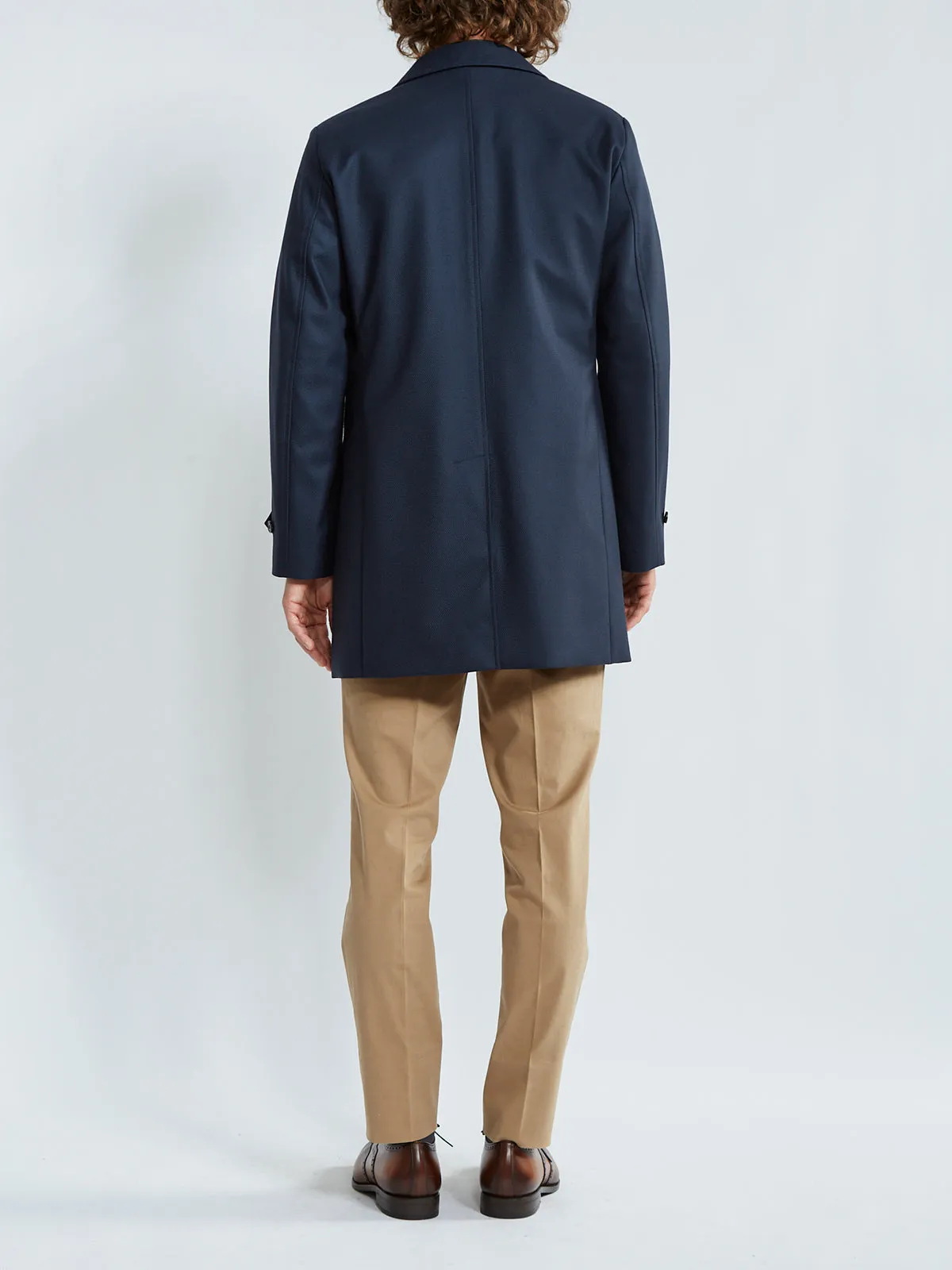 Midnight Navy Single-Breasted Car Coat With Liner