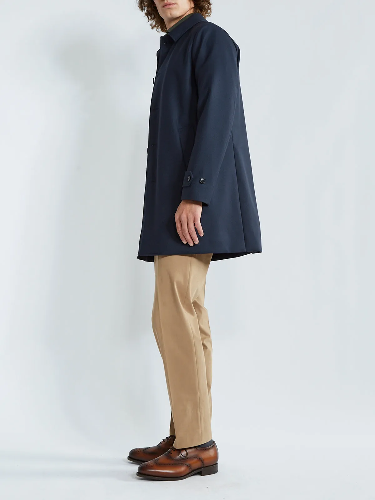 Midnight Navy Single-Breasted Car Coat With Liner