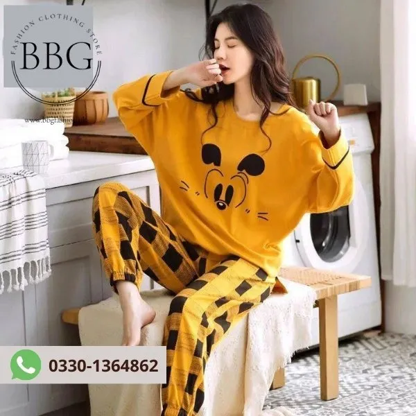 Mustard Contrast Check Woman Pajama Set