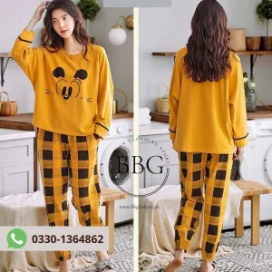 Mustard Contrast Check Woman Pajama Set