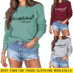 Occupational Therapist Round Neck Letter Heart Sweater Loose Long Sleeve Female