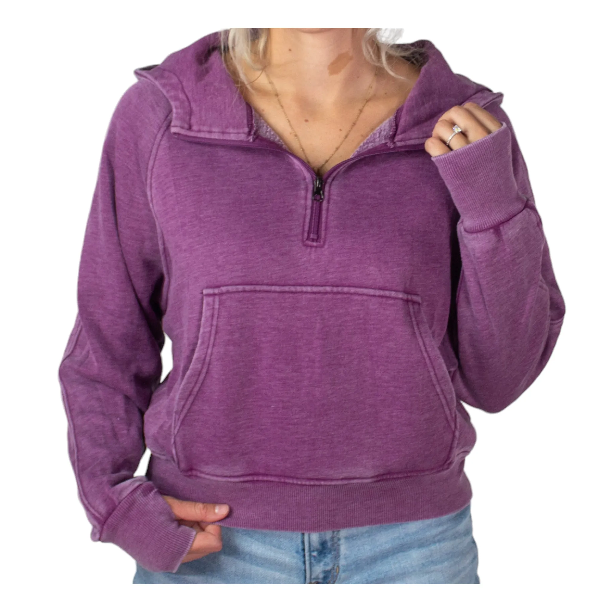 PO-7204 Half Zip Wash Hoodie Purple