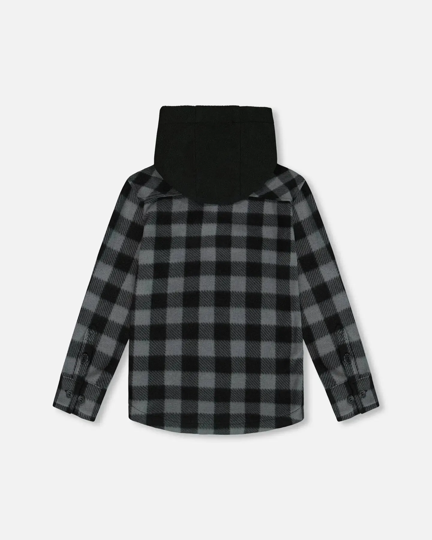 Polar Fleece Shirt With Hood Black Plaid