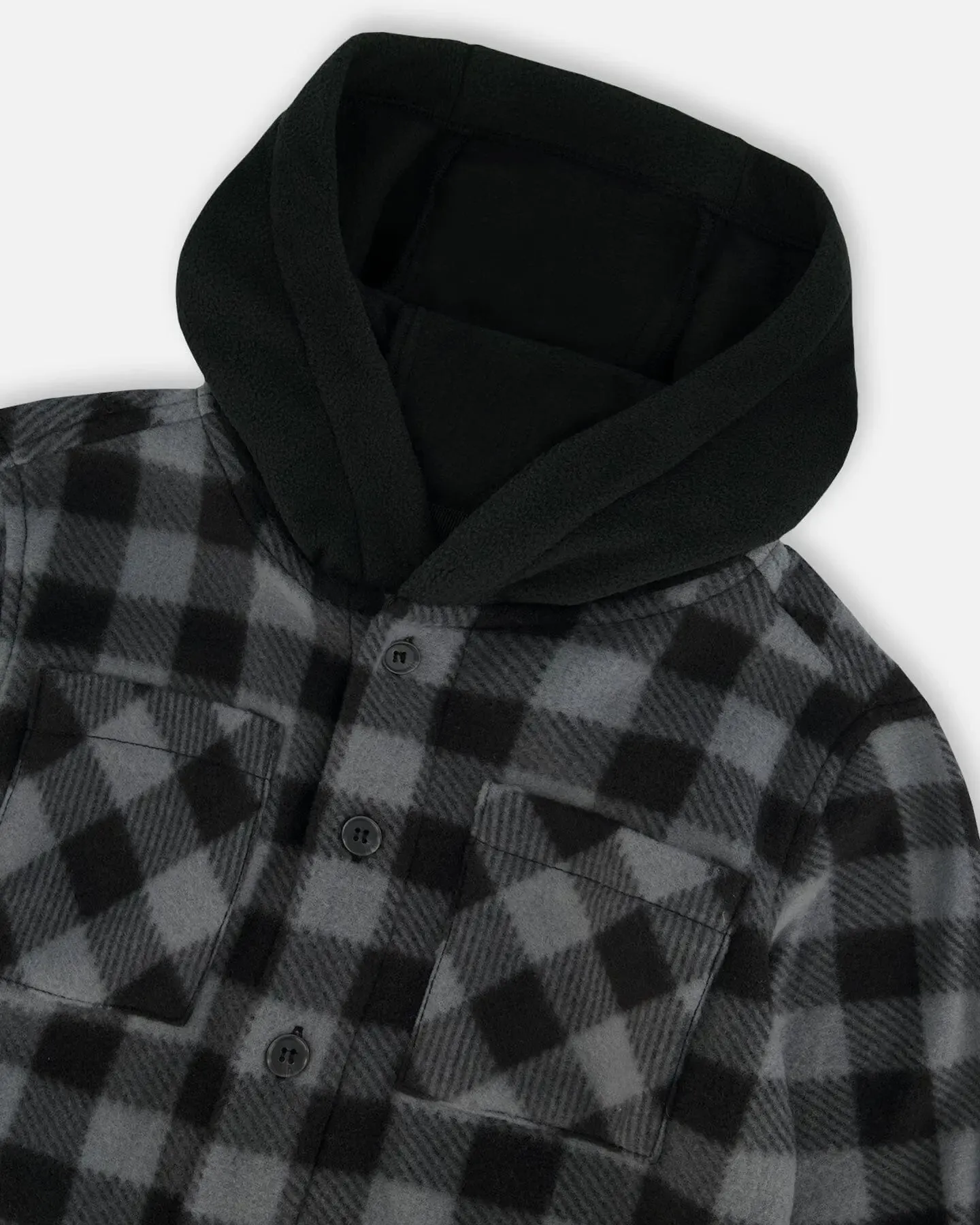 Polar Fleece Shirt With Hood Black Plaid