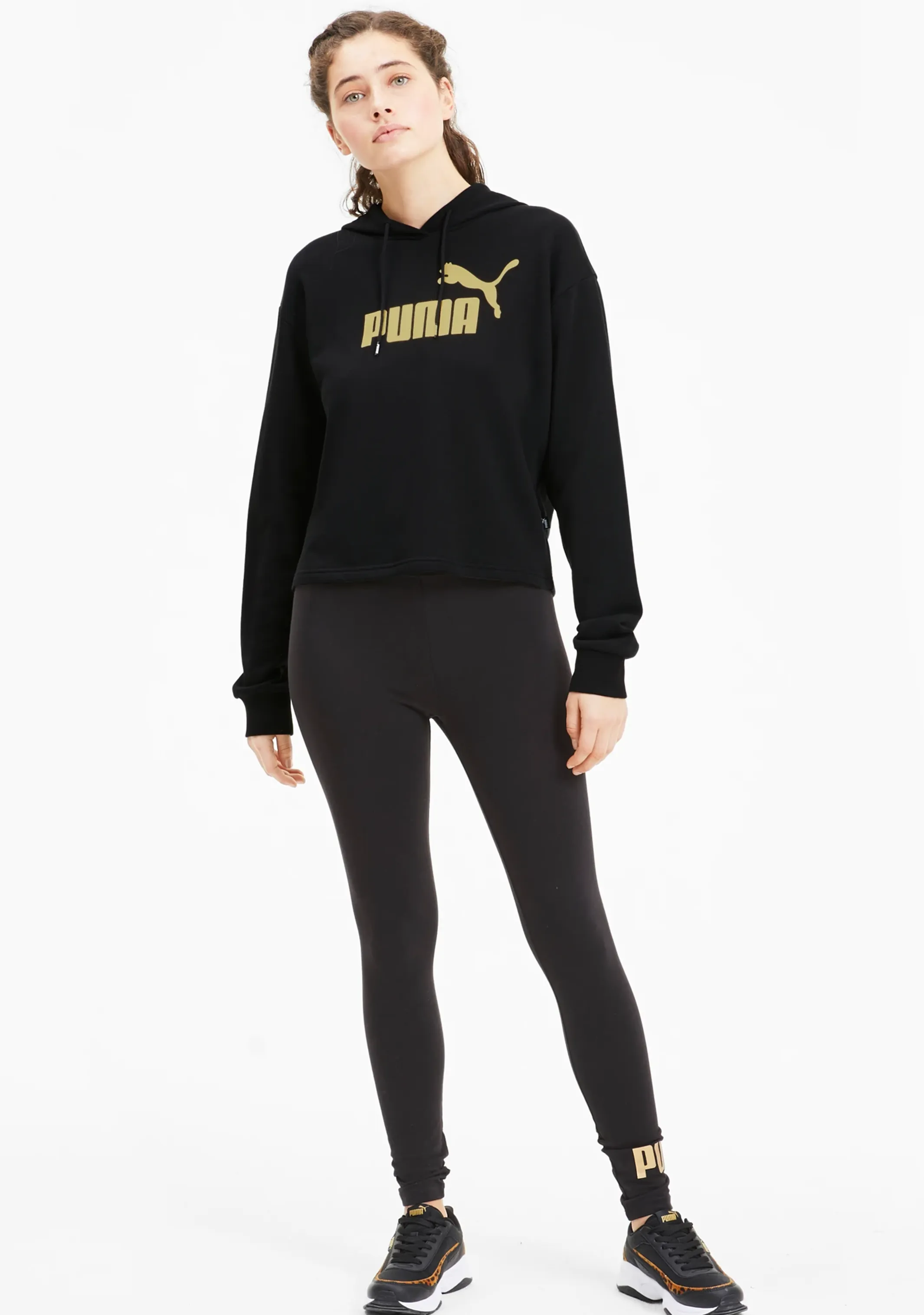 Puma Womens ESS Cropped Metallic Logo Hoodie <br> 586892 01